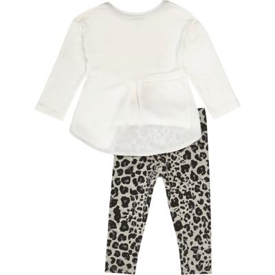Mini girls white top leopard leggings outfit